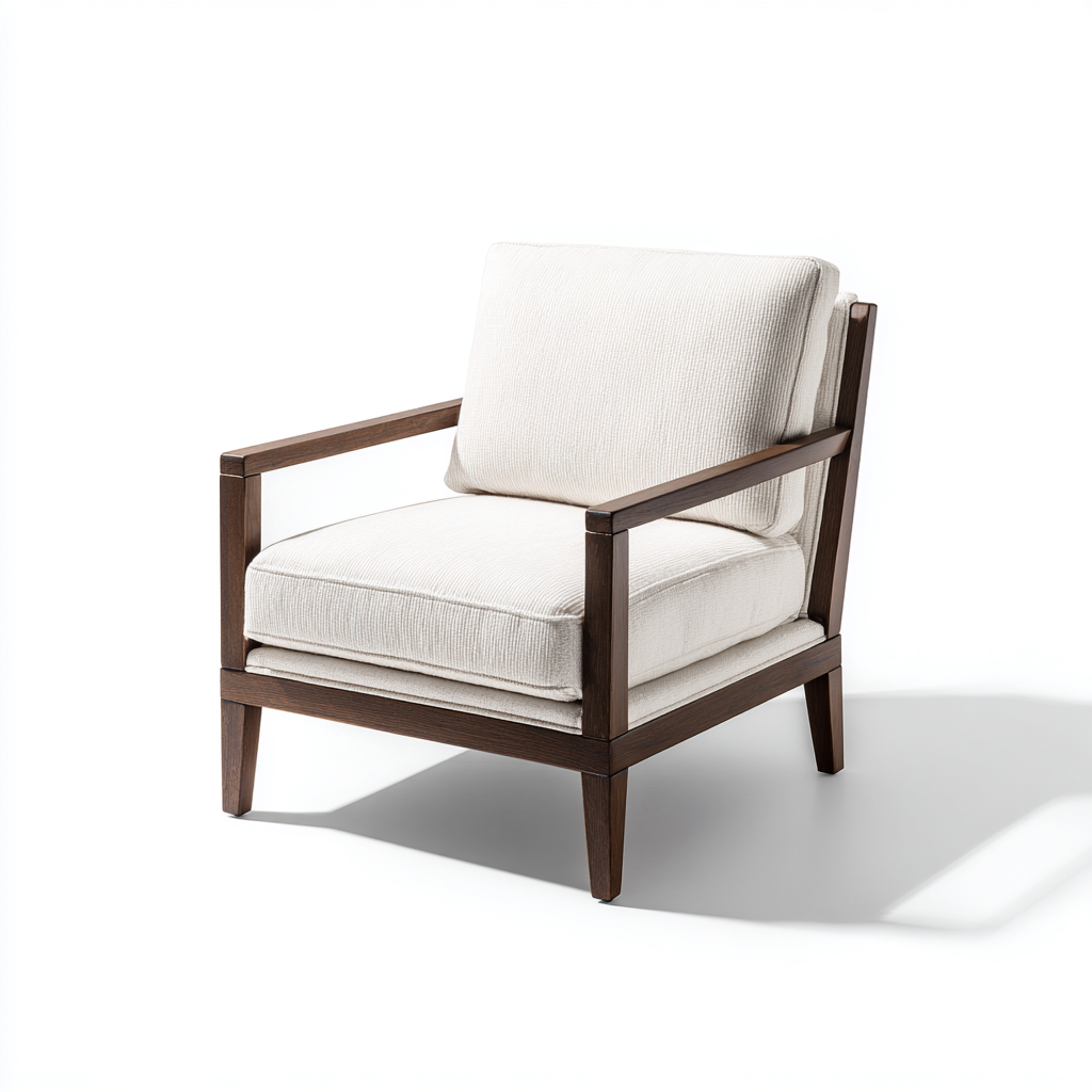 Poltrona 86x82x88 cm - tessuto beige - struttura in legno massello - design moderno minimalista-Sereneete