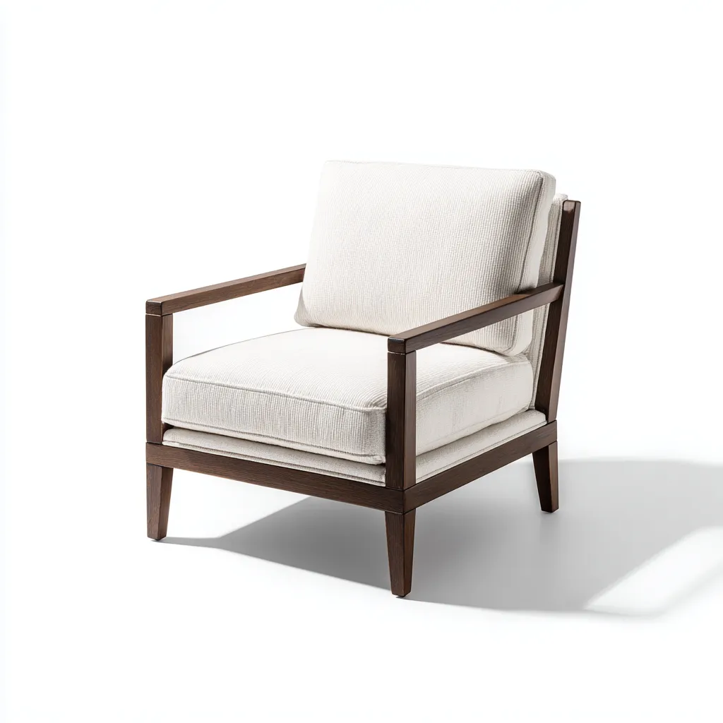 Poltrona 86x82x88 cm - tessuto beige - struttura in legno massello - design moderno minimalista-Sereneete