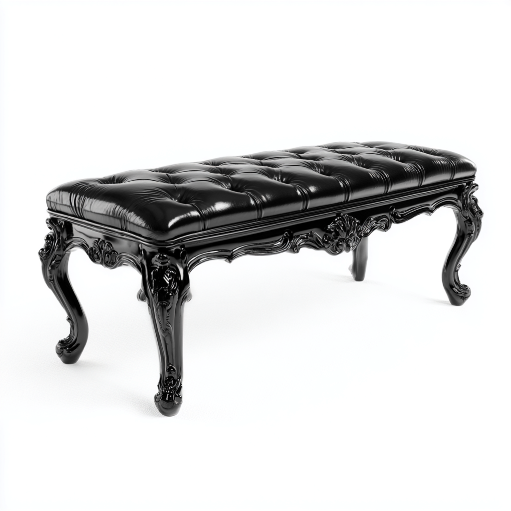 Panca da ingresso imbottita in pelle sintetica 110x40x45 cm - nero - stile barocco-Sereneete