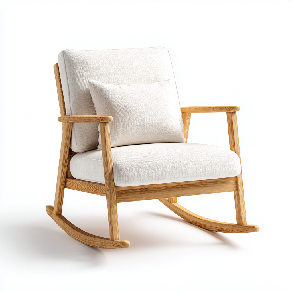 Sedia a dondolo legno 75x80x95 cm - bianco e legno chiaro - moderno-Sereneete