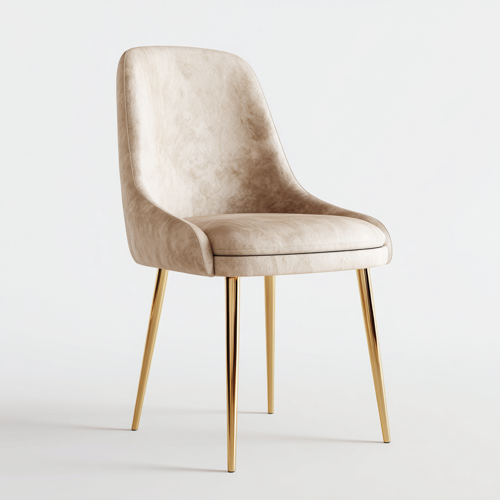 Sedia da pranzo in velluto con gambe dorate 50x55x85 cm - beige - stile moderno di lusso-Sereneete