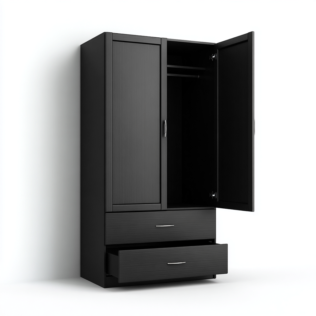 Armadio a 2 ante con cassetti - legno composito 120x50x180 cm - nero - design moderno-Sereneete