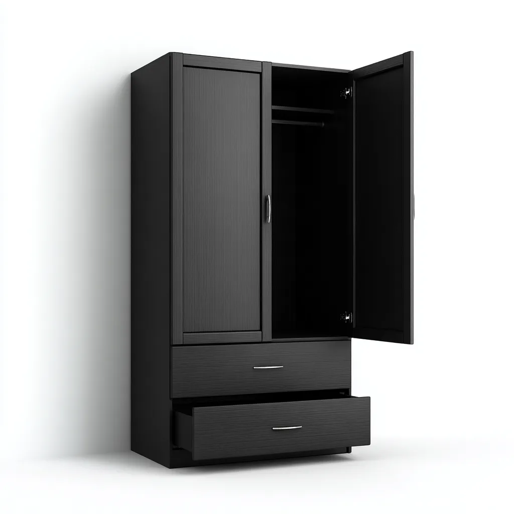 Armadio a 2 ante con cassetti - legno composito 120x50x180 cm - nero - design moderno-Sereneete