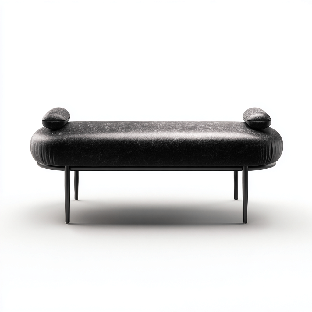 Panca da ingresso - Metallo-Pelle - 120x45x48 cm - Nero - Design contemporaneo con cuscini laterali - Adatta per soggiorno o corridoio-Sereneete