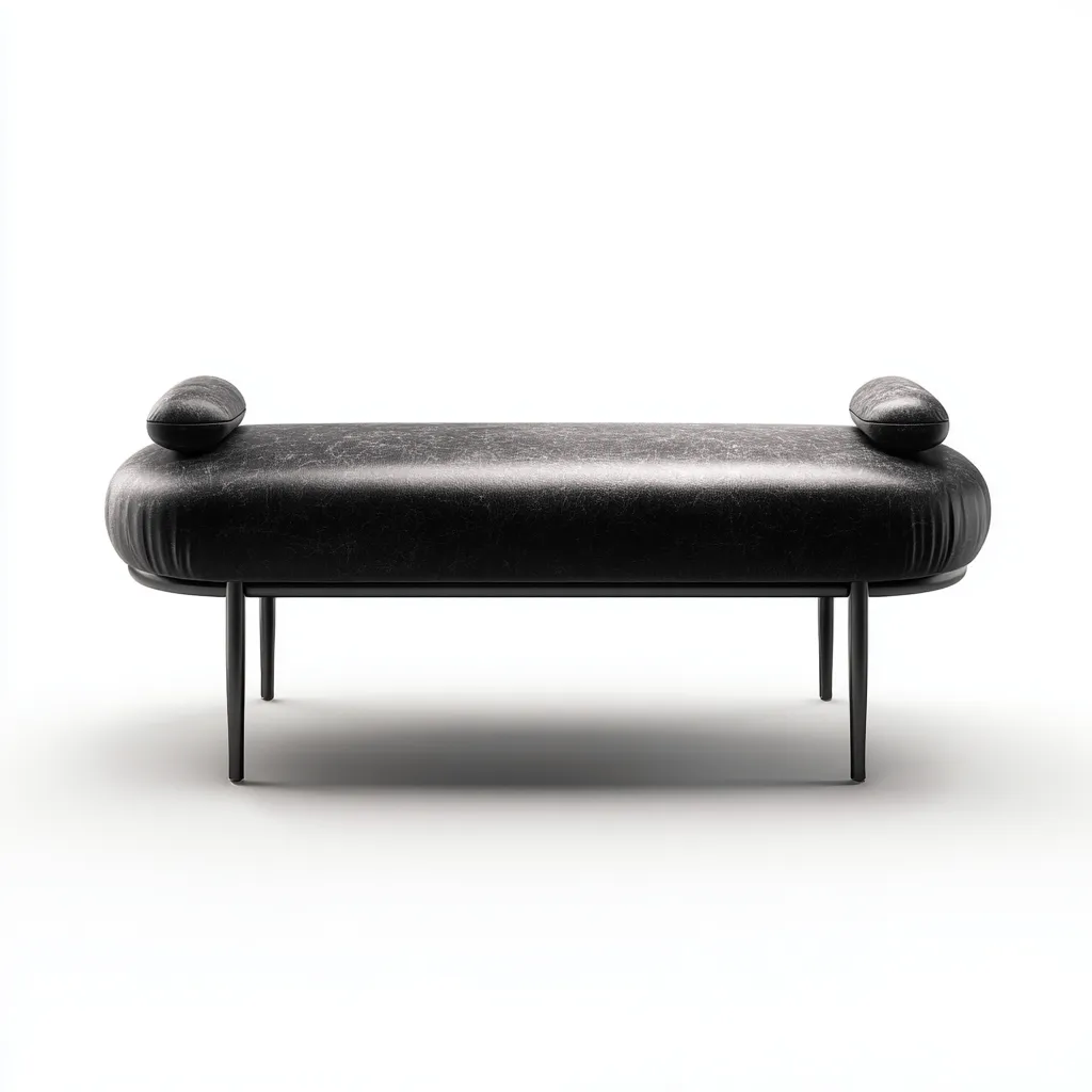 Panca da ingresso - Metallo-Pelle - 120x45x48 cm - Nero - Design contemporaneo con cuscini laterali - Adatta per soggiorno o corridoio-Sereneete