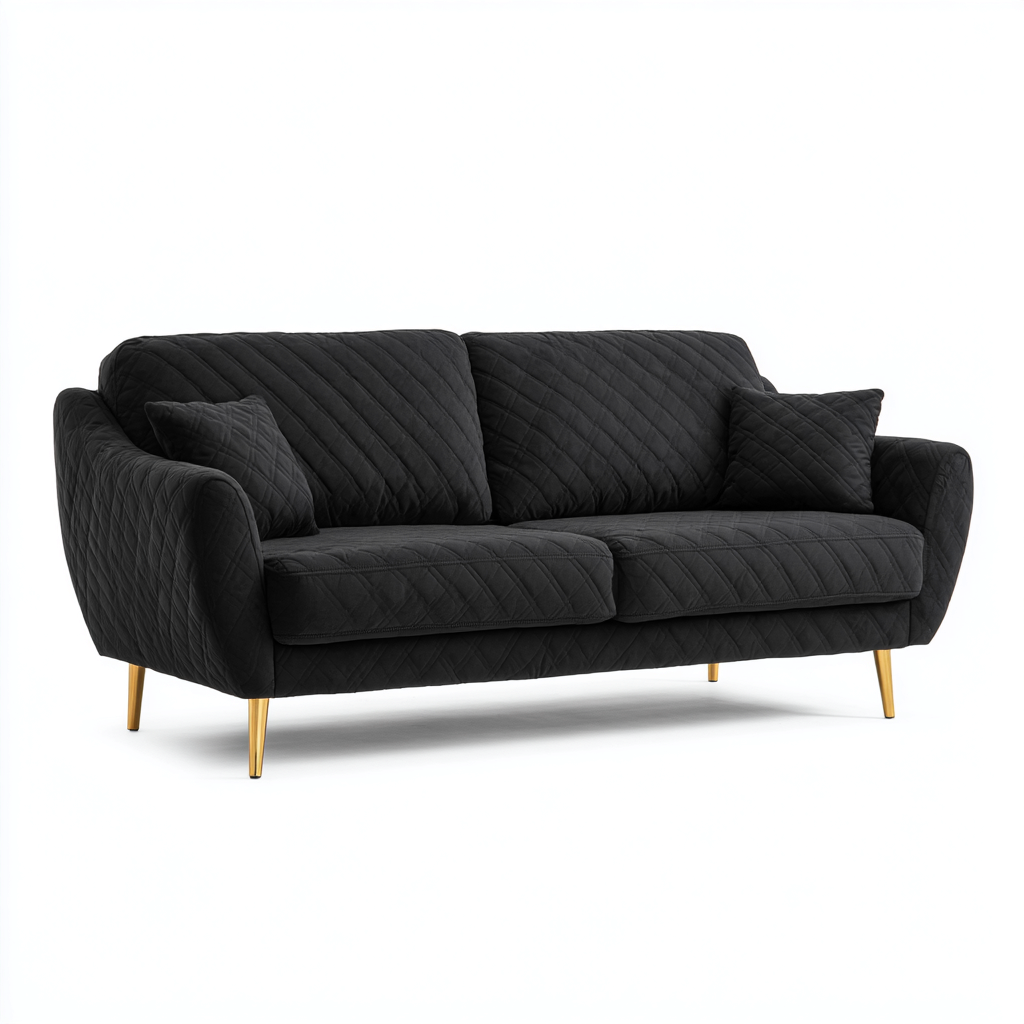 Divano lineare - tessuto trapuntato 220x90x85 cm - nero - stile moderno per soggiorno-Sereneete