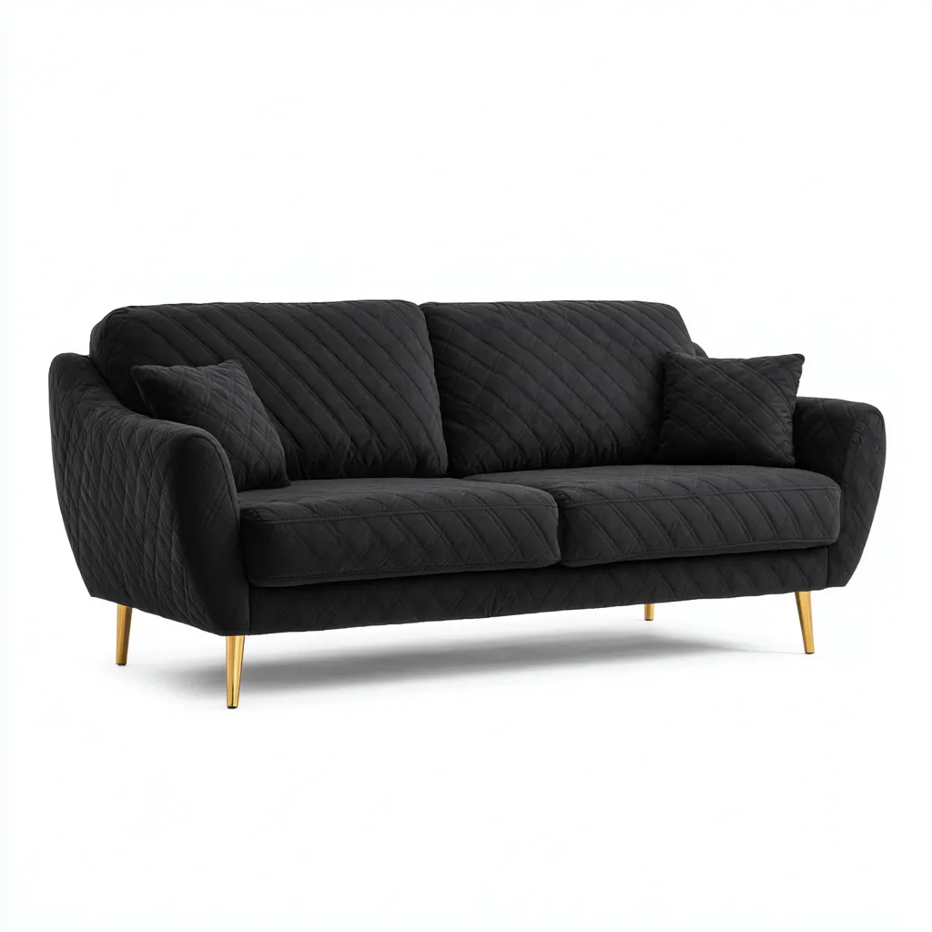 Divano lineare - tessuto trapuntato 220x90x85 cm - nero - stile moderno per soggiorno-Sereneete