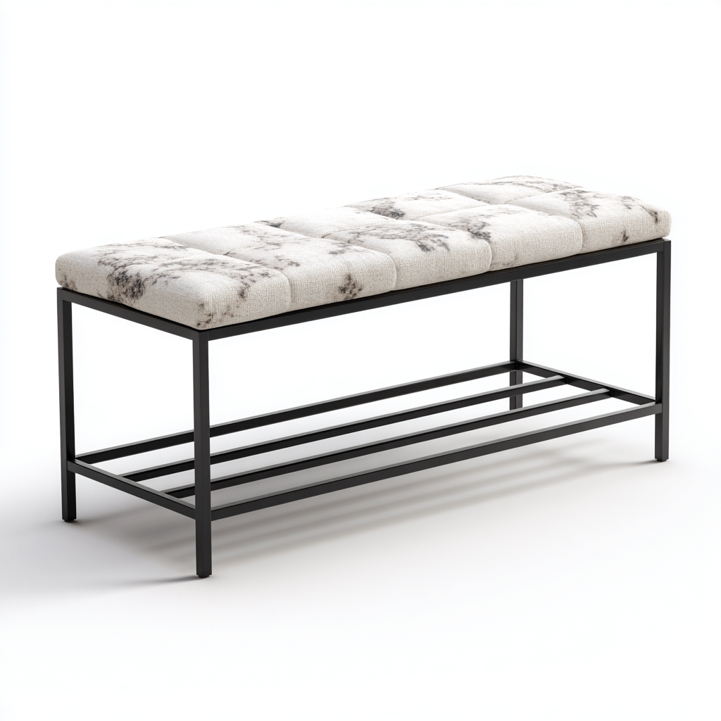 Panca da ingresso in metallo e tessuto 100x35x47 cm - beige-nero - design moderno con ripiano porta scarpe-Sereneete