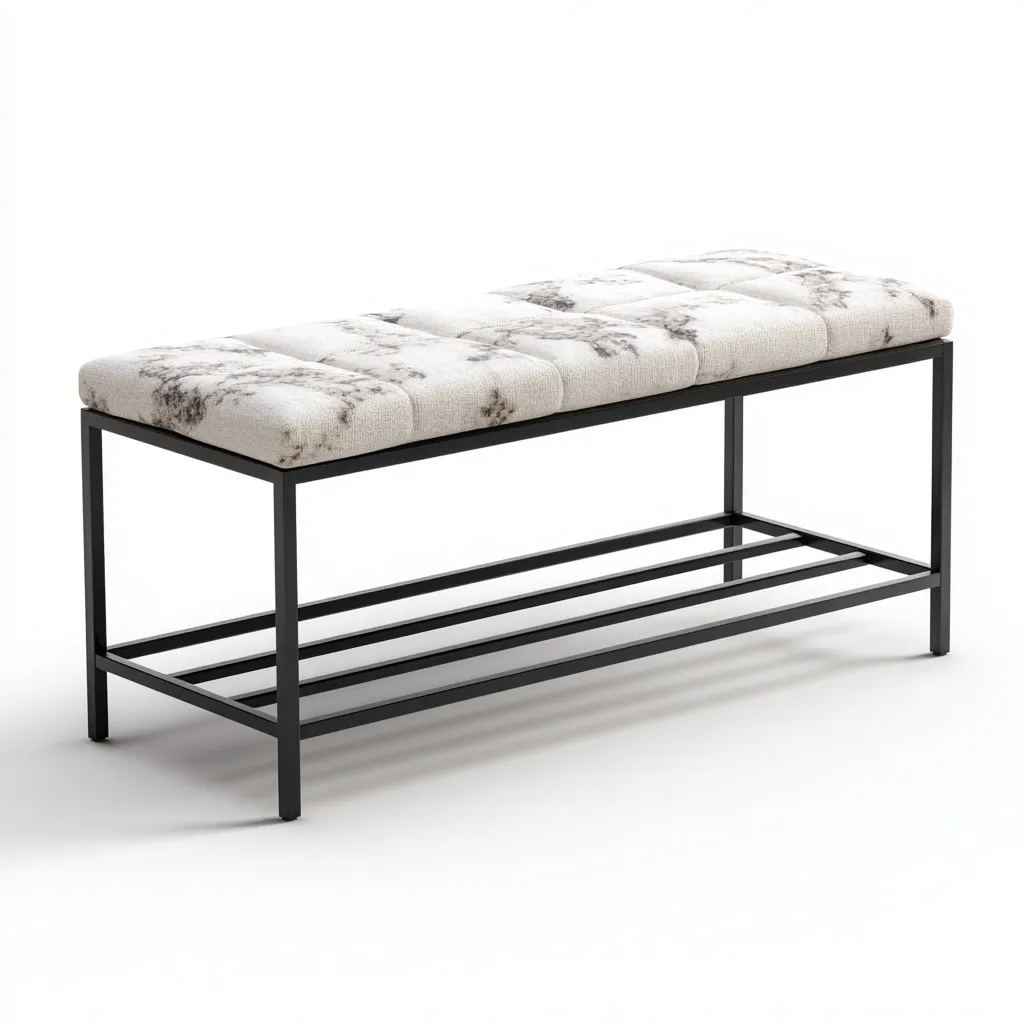 Panca da ingresso in metallo e tessuto 100x35x47 cm - beige-nero - design moderno con ripiano porta scarpe-Sereneete