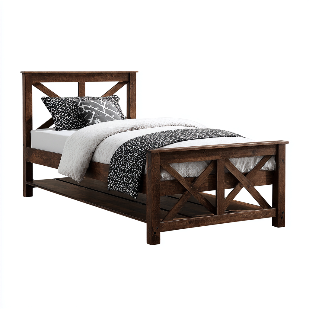 Letto singolo - legno - 200x100x110 cm - noce scuro - stile rustico-Sereneete