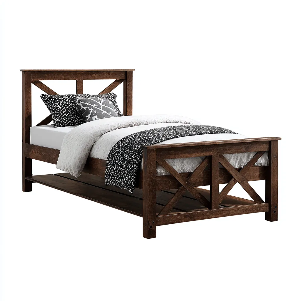 Letto singolo - legno - 200x100x110 cm - noce scuro - stile rustico-Sereneete