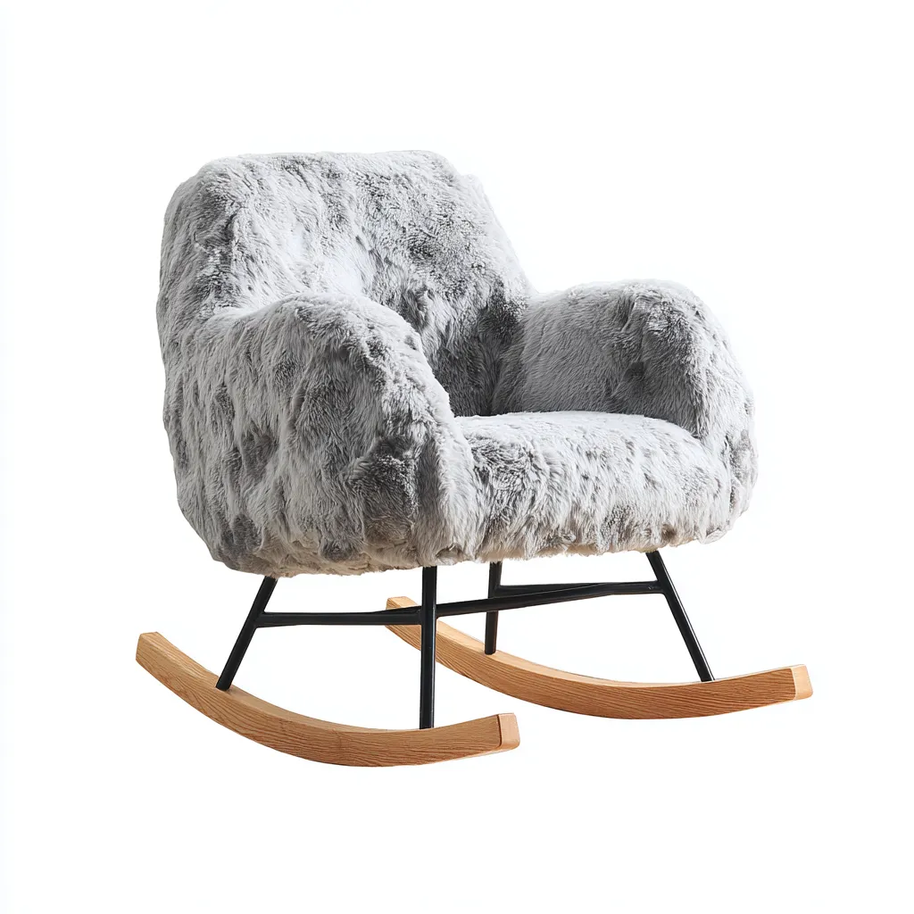 Sedia a dondolo in tessuto peloso e metallo 80x75x90 cm - grigio - design moderno e accogliente-Sereneete