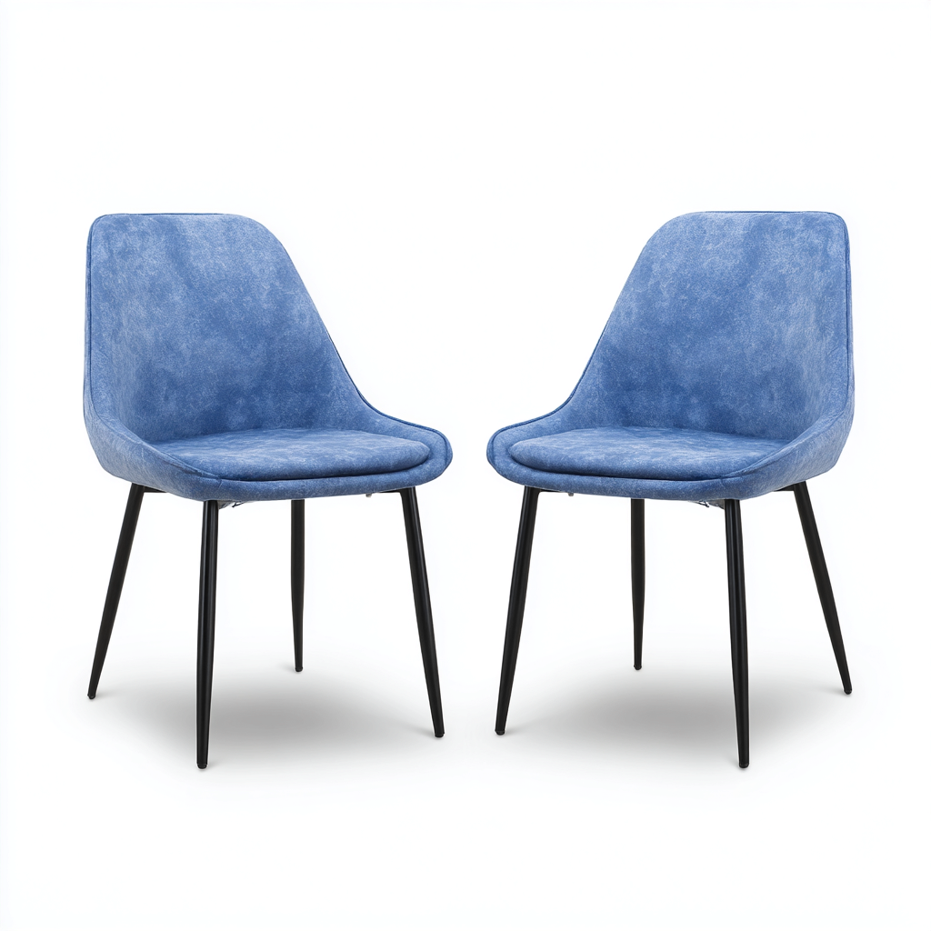 Sedia da pranzo - Tessuto-Metallo - 45x50x85 cm - Blu-Nero - Design moderno imbottito - Adatta per sala da pranzo o cucina-Sereneete