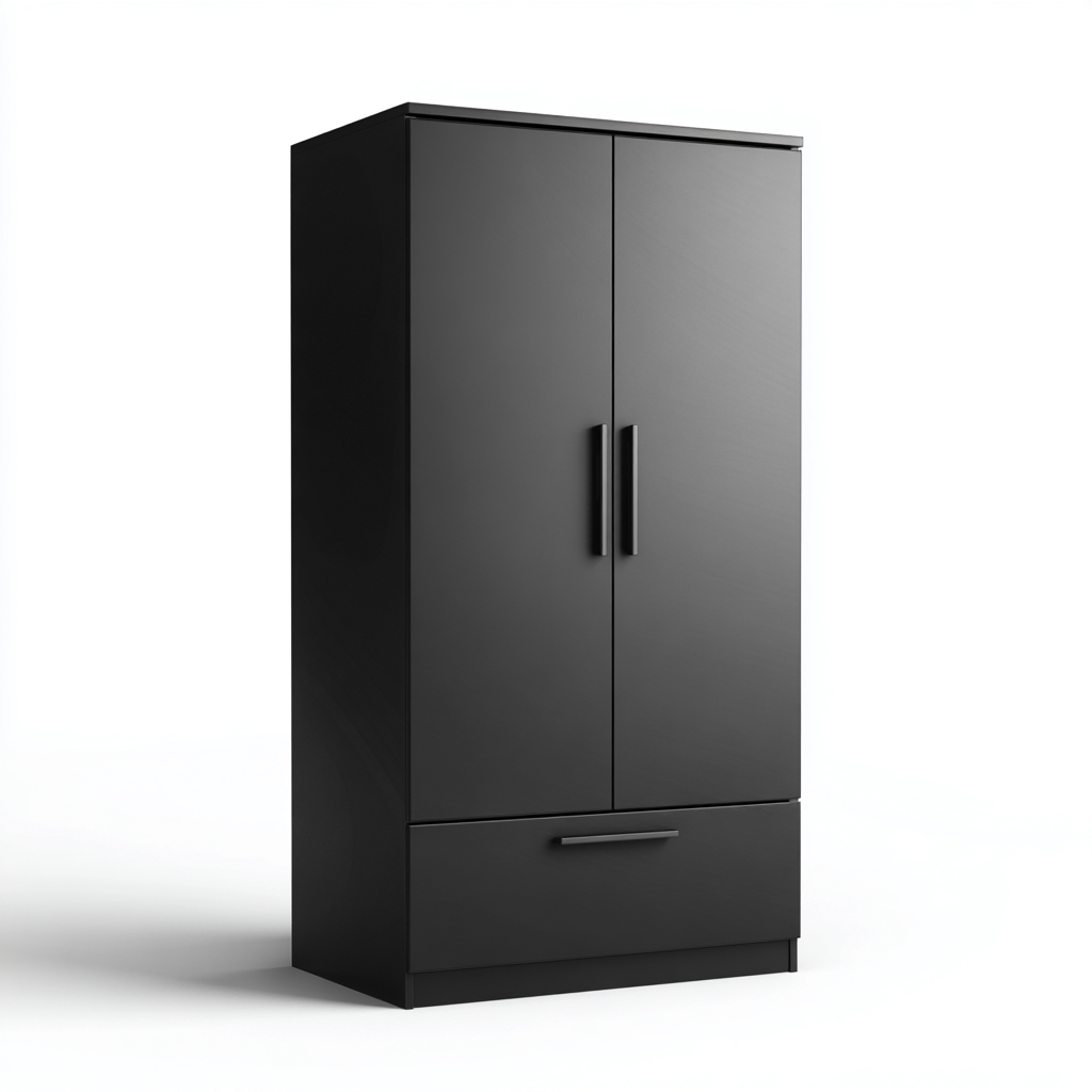 Armadio nero con cassetto 120x55x200 cm - design moderno per camera da letto-Sereneete