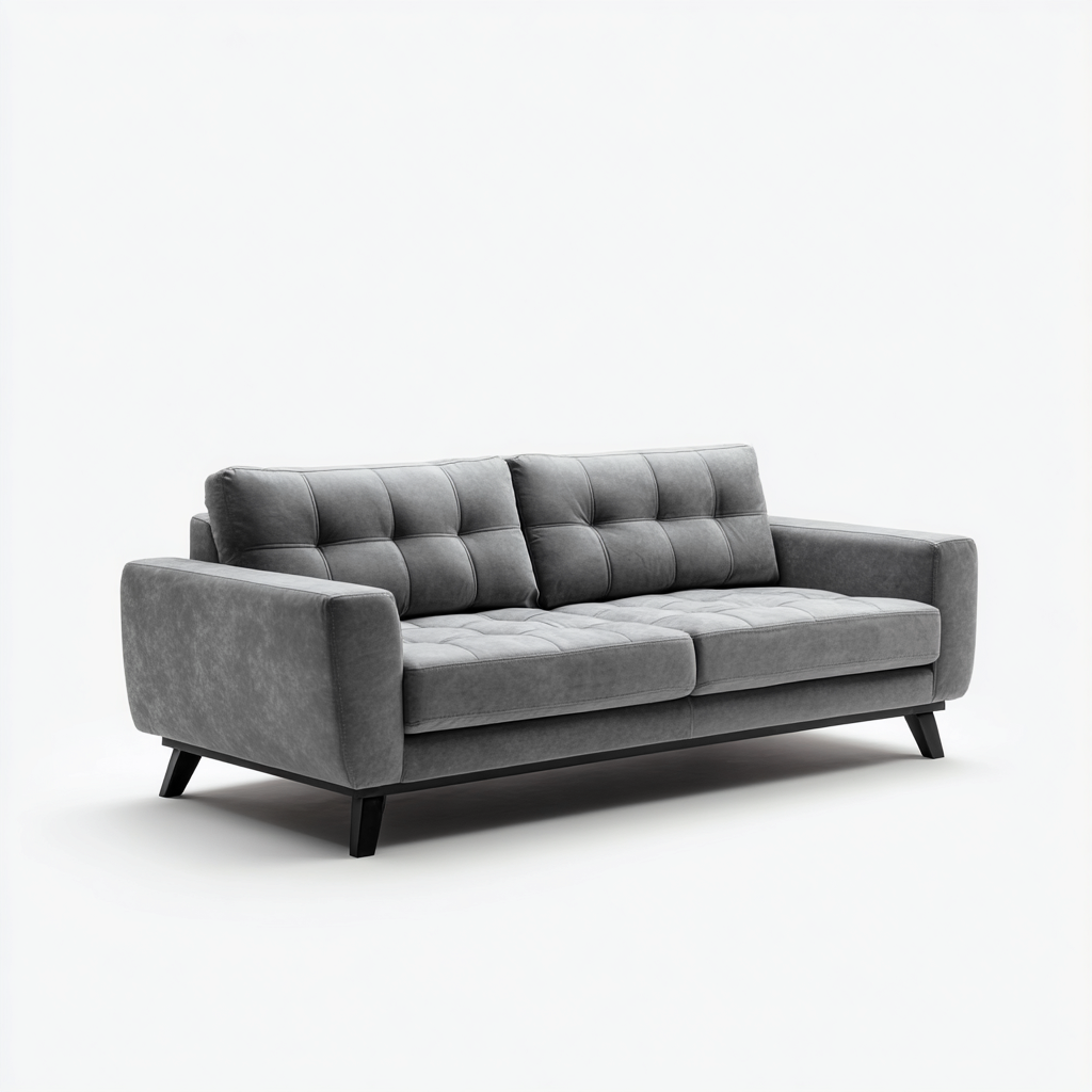 Divano lineare 200x88x84 cm - velluto grigio - gambe nere in legno - design moderno imbottito-Sereneete