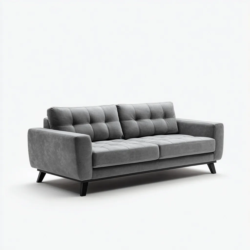 Divano lineare 200x88x84 cm - velluto grigio - gambe nere in legno - design moderno imbottito-Sereneete