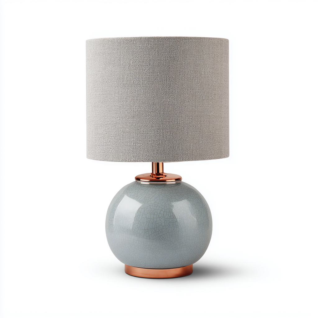 Lampada da tavolo ceramica e tessuto 23x23x40 cm - grigio chiaro e rame - design contemporaneo-Sereneete