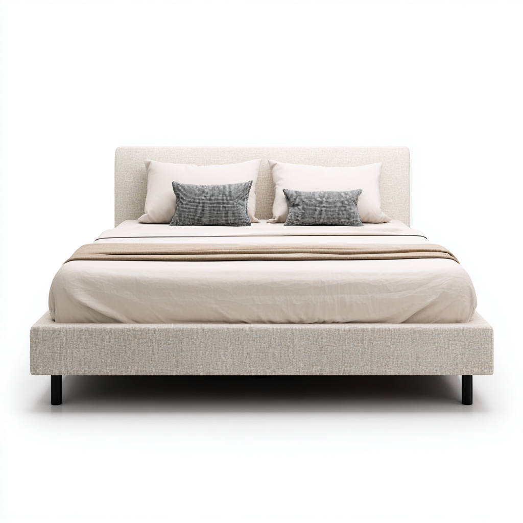 Letto matrimoniale in tessuto crema 200x160x105 cm - design moderno minimalista per camera da letto-Sereneete