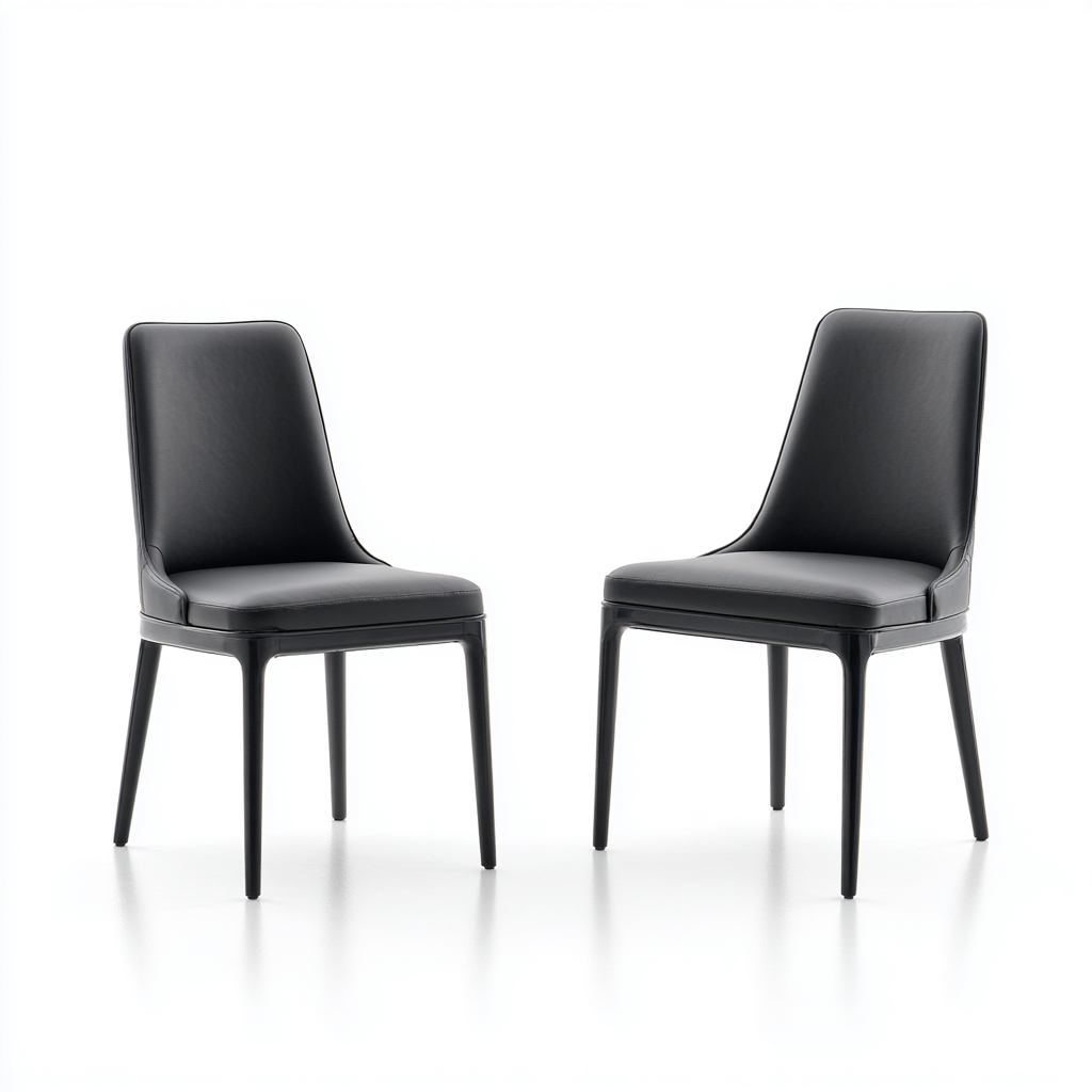 Sedia da pranzo in similpelle nera con gambe in legno 46x52x86 cm - nero - stile moderno elegante (set di 2)-Sereneete