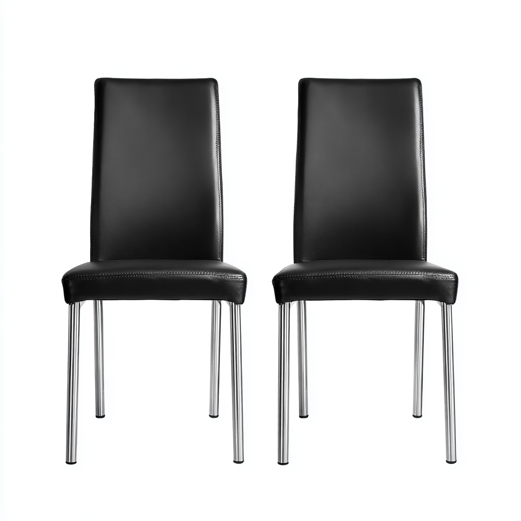 Sedia da pranzo in ecopelle e metallo 45x54x89 cm - nero-cromo - set da 2 - stile moderno-Sereneete