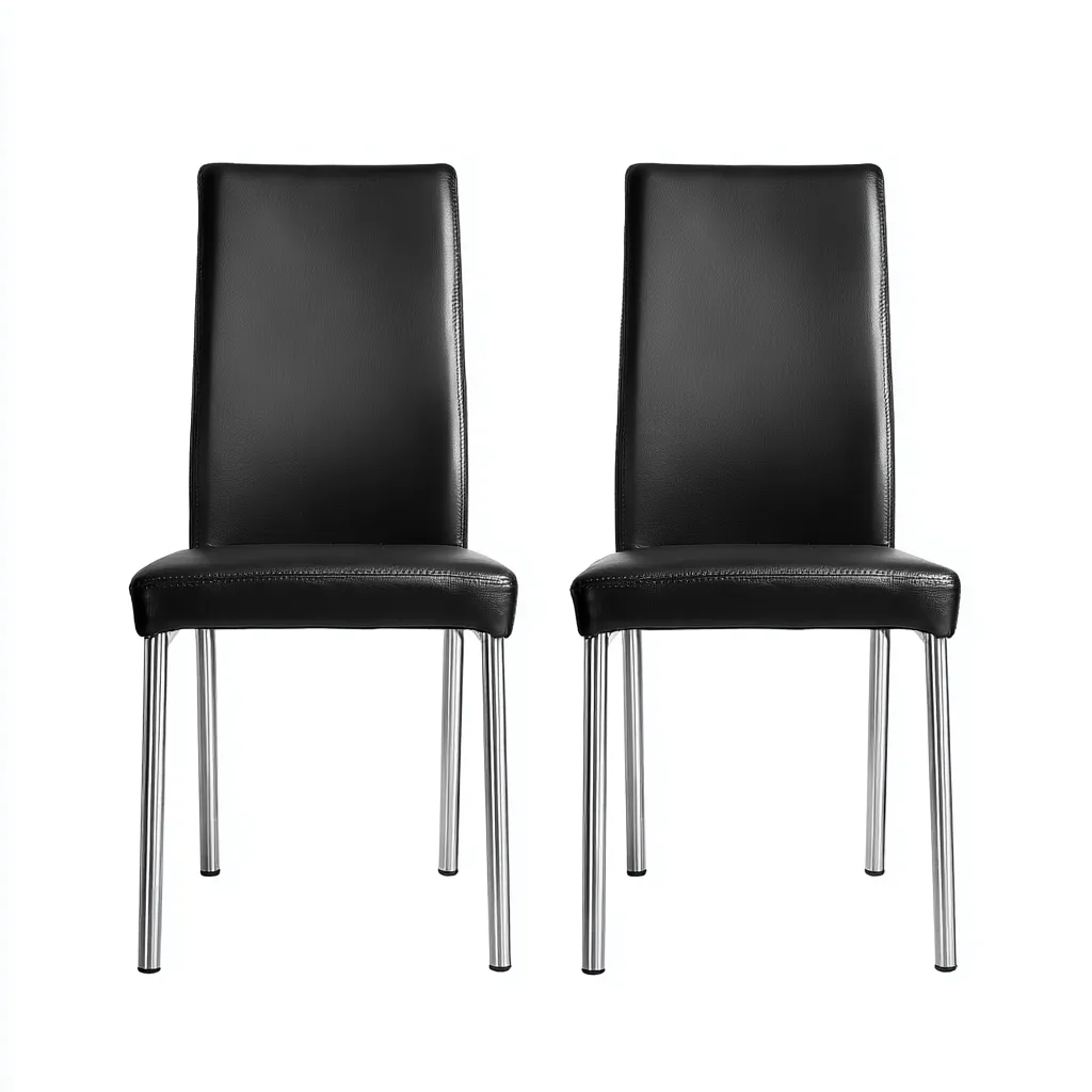 Sedia da pranzo in ecopelle e metallo 45x54x89 cm - nero-cromo - set da 2 - stile moderno-Sereneete