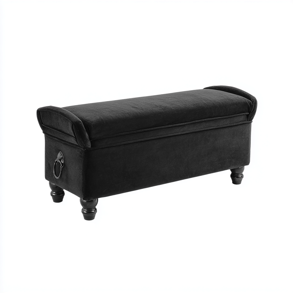 Panca da ingresso contenitore in velluto 110x40x45 cm - nero - stile classico-Sereneete