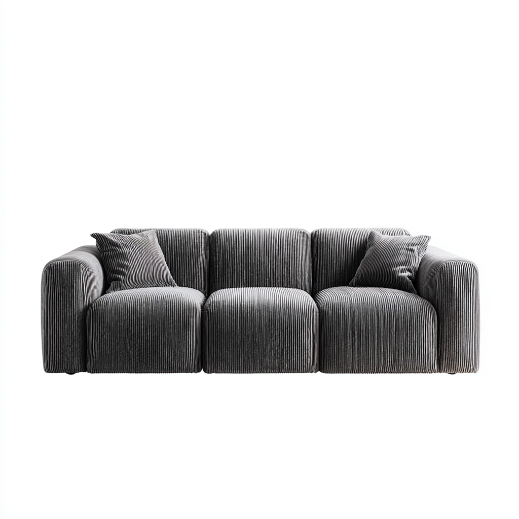 Divano lineare 210x95x78 cm - velluto a coste grigio scuro - imbottitura morbida - stile moderno minimalista-Sereneete