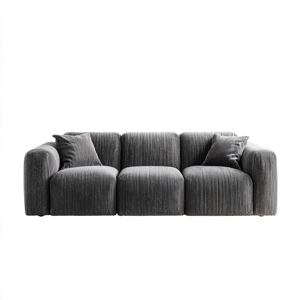 Divano lineare 210x95x78 cm - velluto a coste grigio scuro - imbottitura morbida - stile moderno minimalista-Sereneete