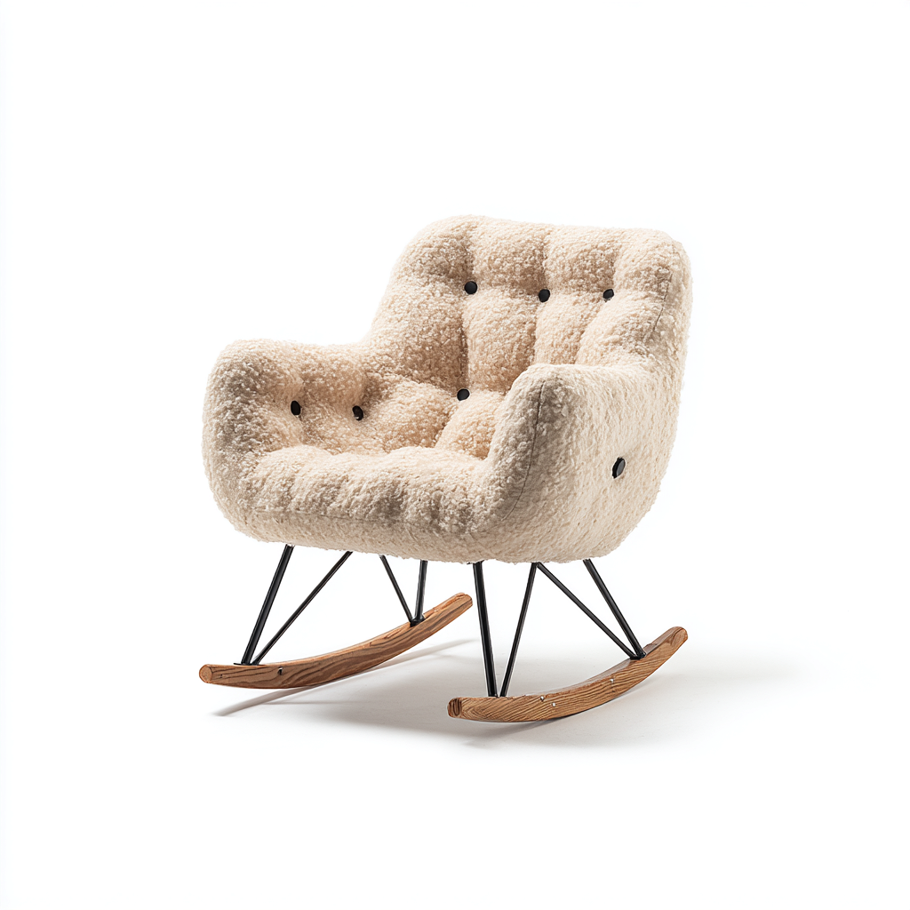 Sedia a dondolo in tessuto bouclé e metallo 78x72x82 cm - beige - design contemporaneo con bottoni-Sereneete