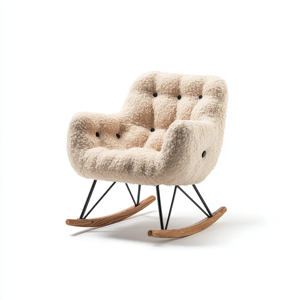 Sedia a dondolo in tessuto bouclé e metallo 78x72x82 cm - beige - design contemporaneo con bottoni-Sereneete