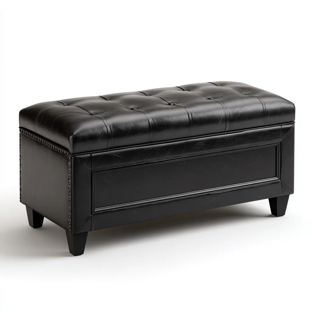 Panca da ingresso contenitore in pelle sintetica 100x40x45 cm - nero - stile moderno-Sereneete