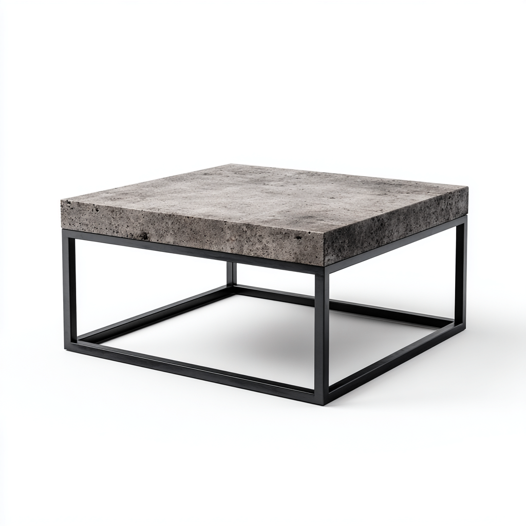 Tavolino da caffè cemento e metallo 80x80x40 cm - grigio scuro-nero - stile industriale-Sereneete