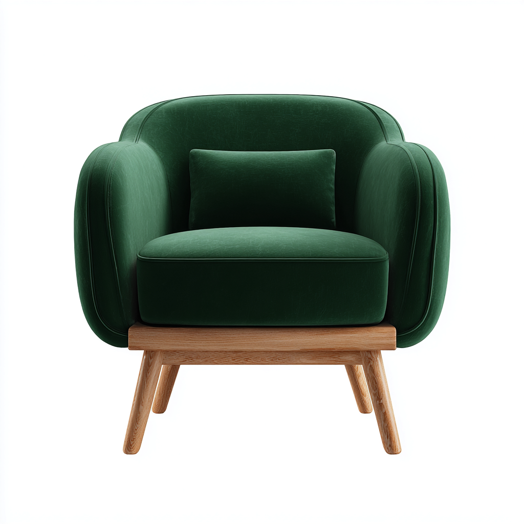 Poltrona in velluto 100x90x85 cm - verde - per soggiorno - design moderno con base in legno-Sereneete