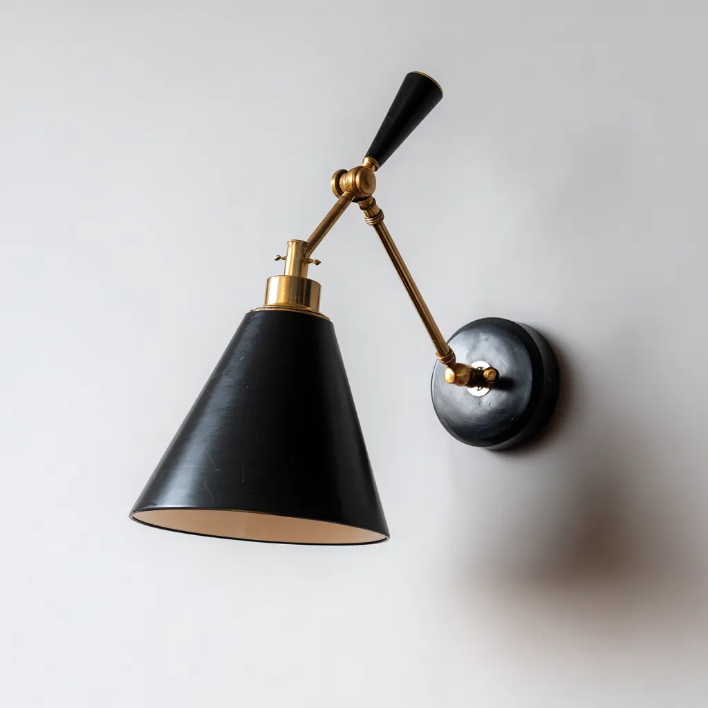 Applique da parete in metallo 22x15x28 cm - braccio orientabile - finitura nera e oro - stile moderno retrò per interni-Sereneete