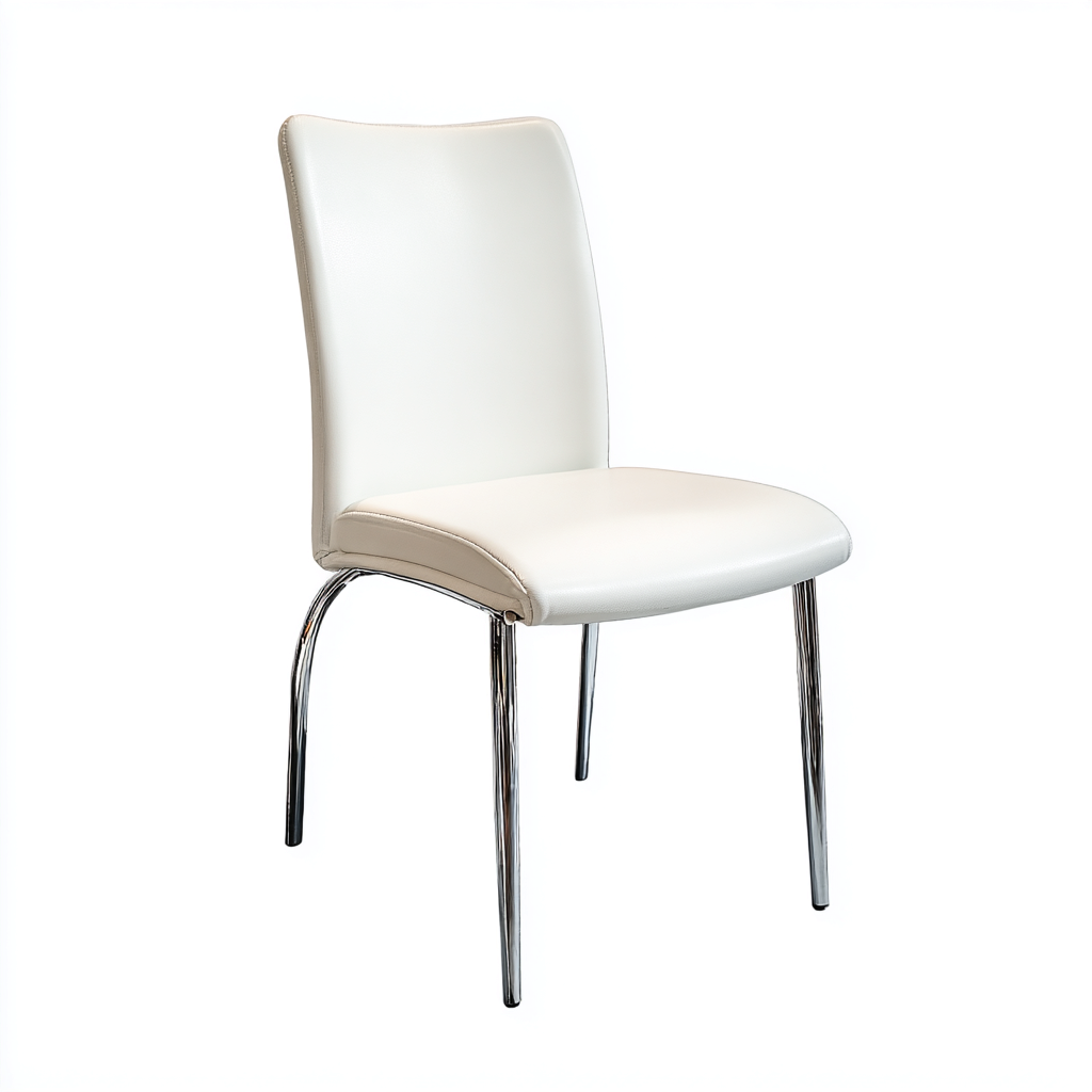 Sedia da pranzo in similpelle 45x50x85 cm - bianco-cromo - stile moderno-Sereneete