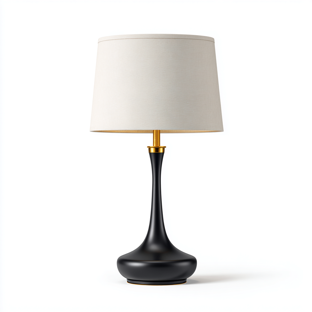 Lampada da tavolo metallo e tessuto 25x25x50 cm - nero e oro - design elegante moderno-Sereneete