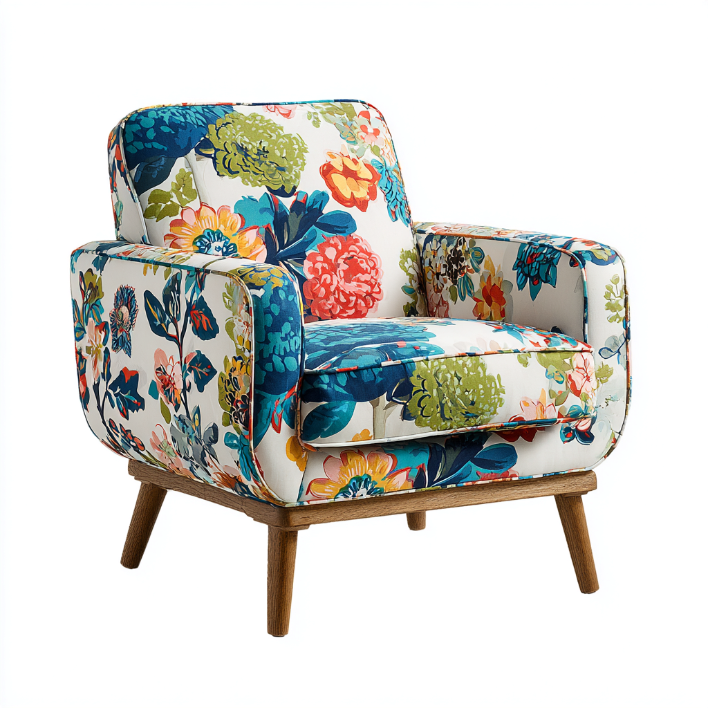 Poltrona in tessuto floreale e legno 75x70x85 cm - multicolore - design vintage-Sereneete