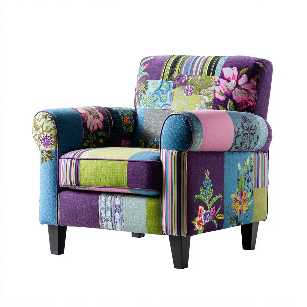 Poltrona 88x84x90 cm - tessuto patchwork multicolore - gambe in legno - design artistico moderno-Sereneete