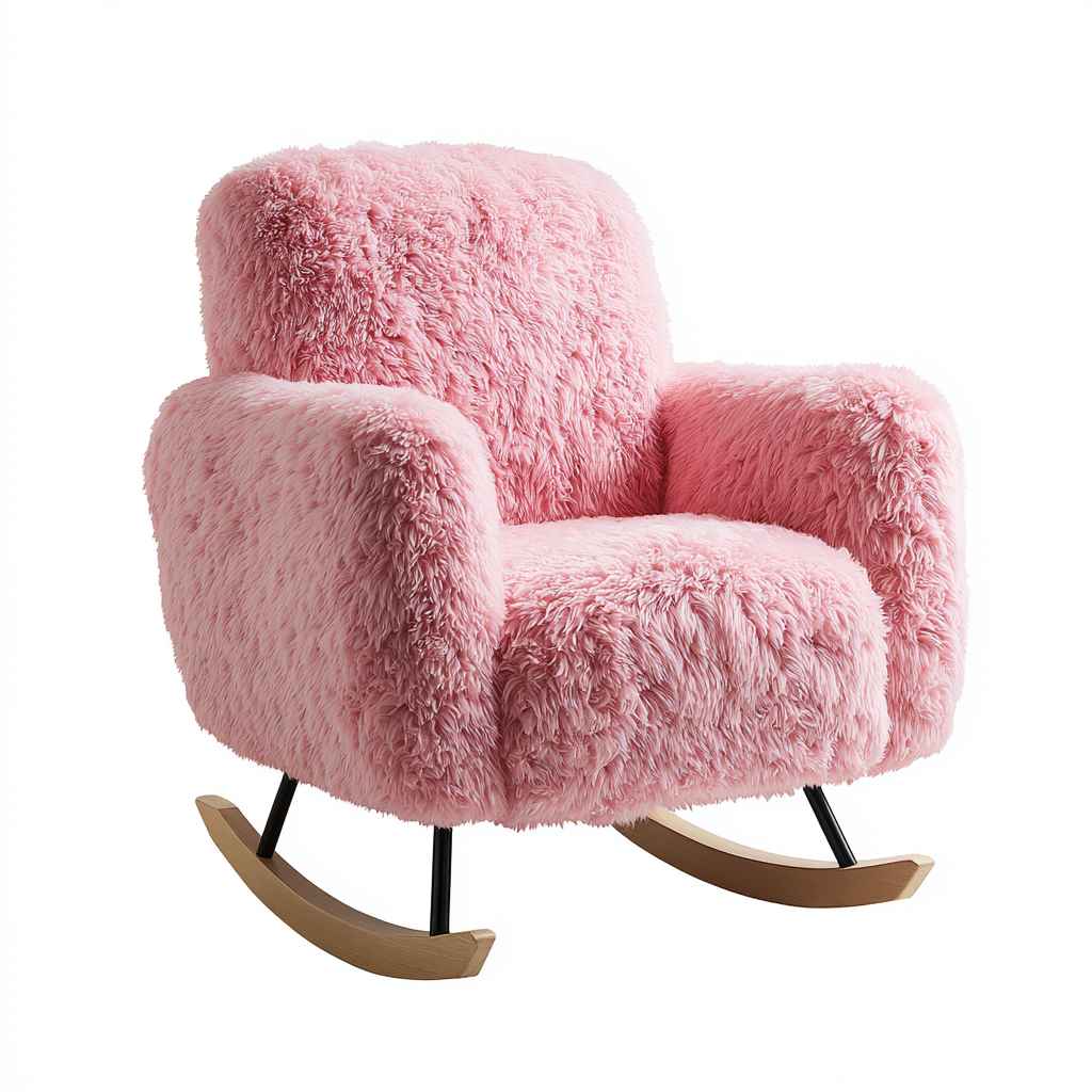 Sedia a dondolo in tessuto peloso e legno 80x75x90 cm - rosa - design moderno e accogliente-Sereneete