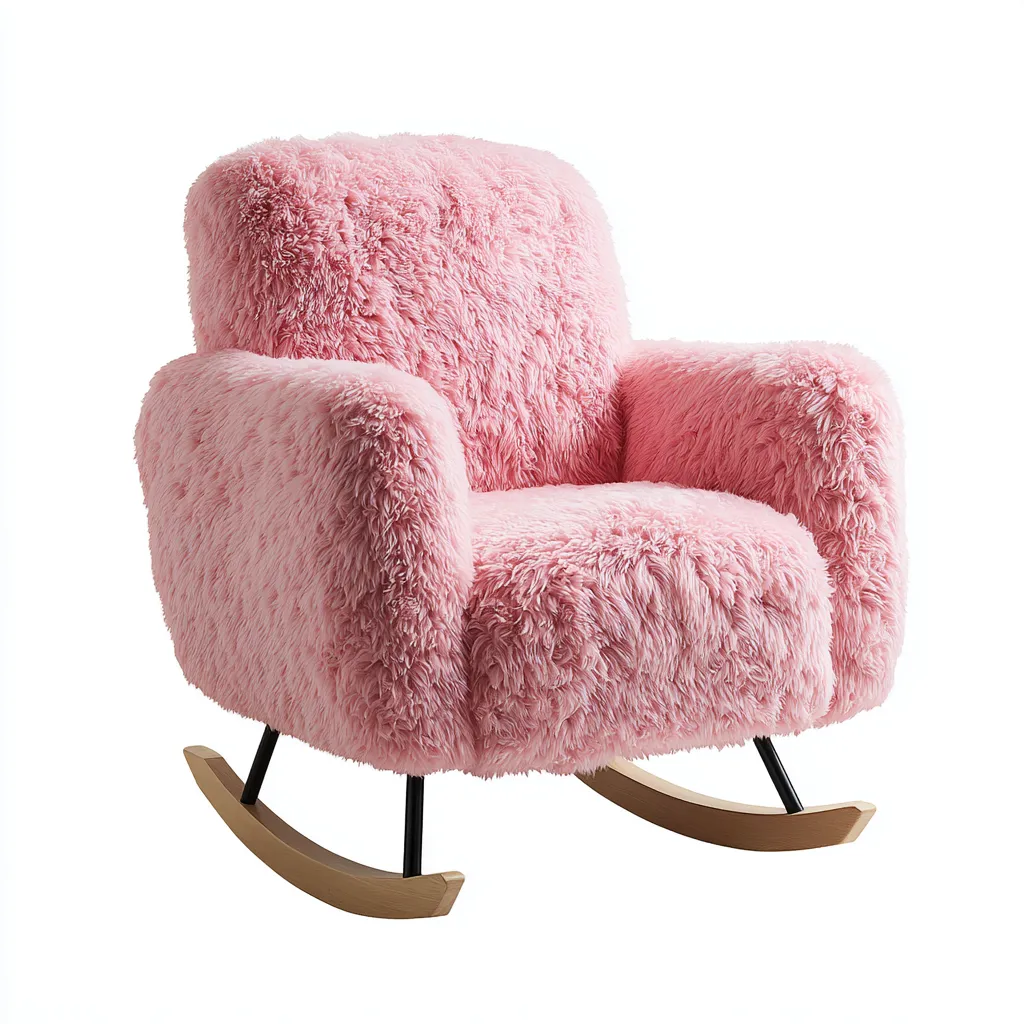 Sedia a dondolo in tessuto peloso e legno 80x75x90 cm - rosa - design moderno e accogliente-Sereneete