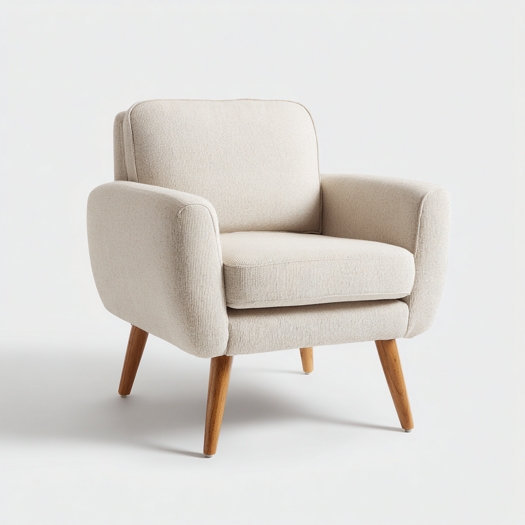 Poltrona 85x80x84 cm - tessuto beige - gambe in legno - design scandinavo moderno-Sereneete