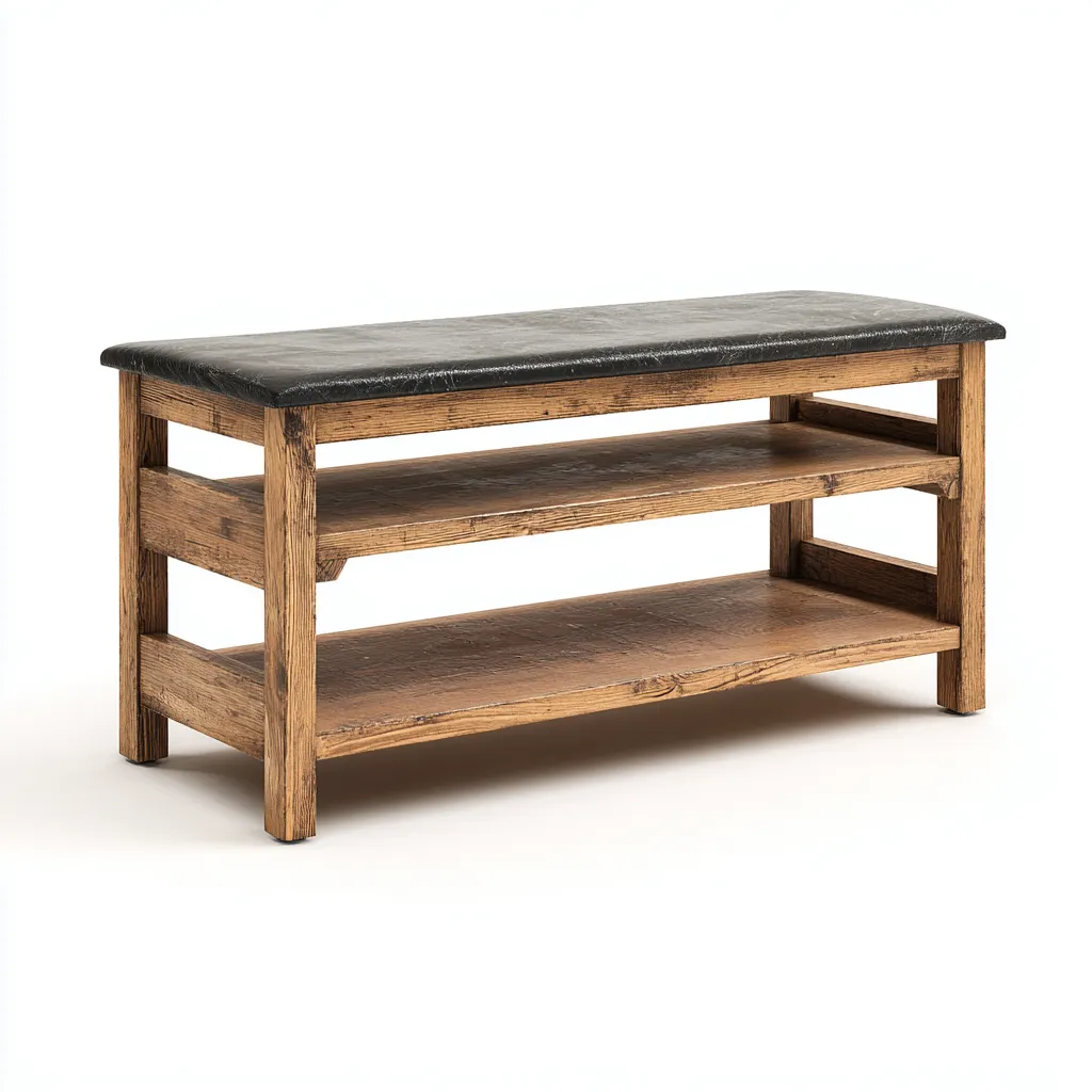 Scarpiera con seduta imbottita in legno 95x35x50 cm - marrone-nero - stile rustico-Sereneete