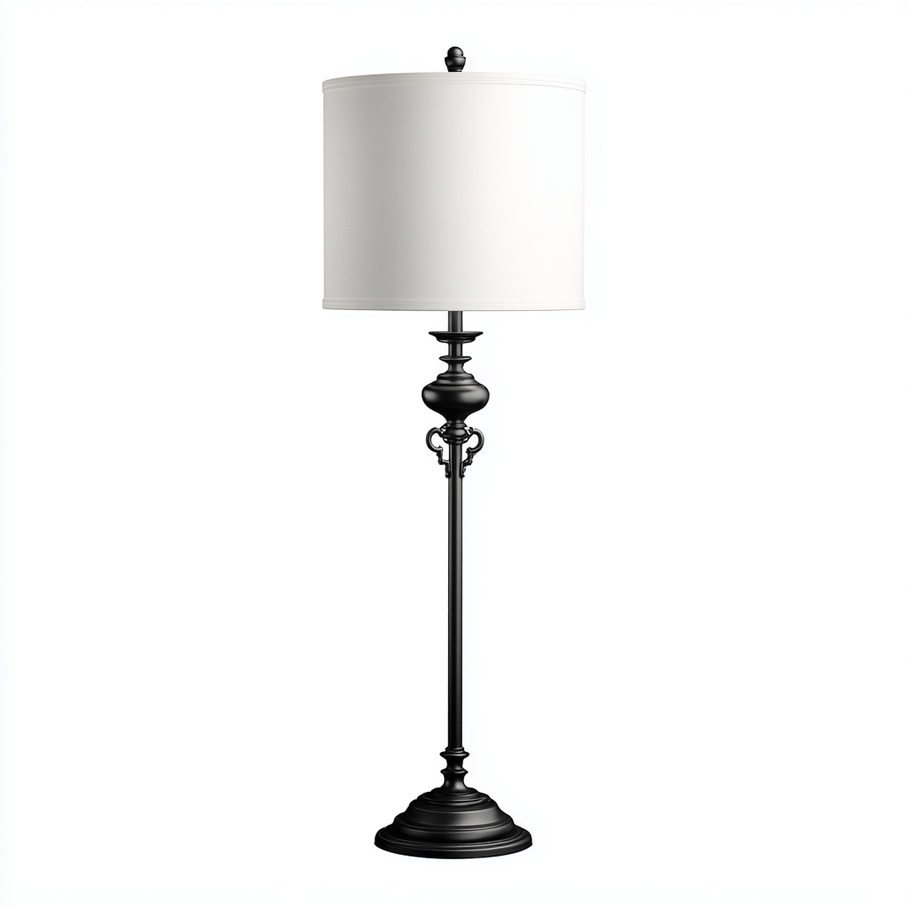 Lampada da terra - metallo e tessuto - 30x30x155 cm - nero e bianco - stile classico elegante-Sereneete