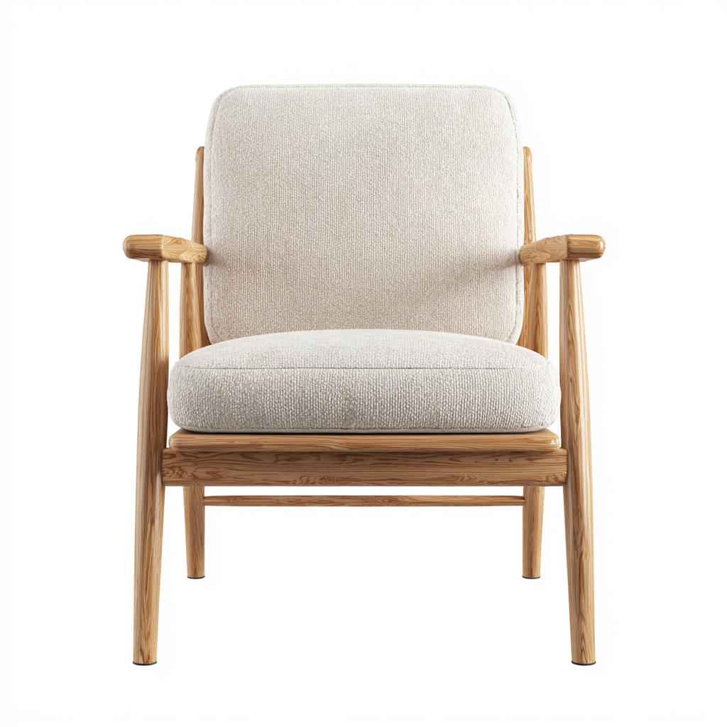 Poltrona legno e tessuto 70x75x85 cm - bianco e legno chiaro - moderno-Sereneete