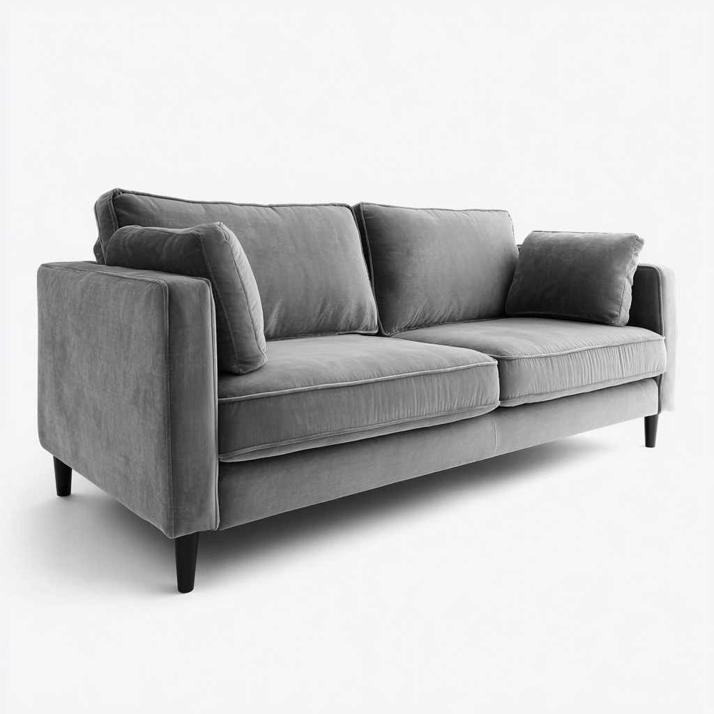 Divano lineare in velluto 215x90x85 cm - grigio - design moderno-Sereneete