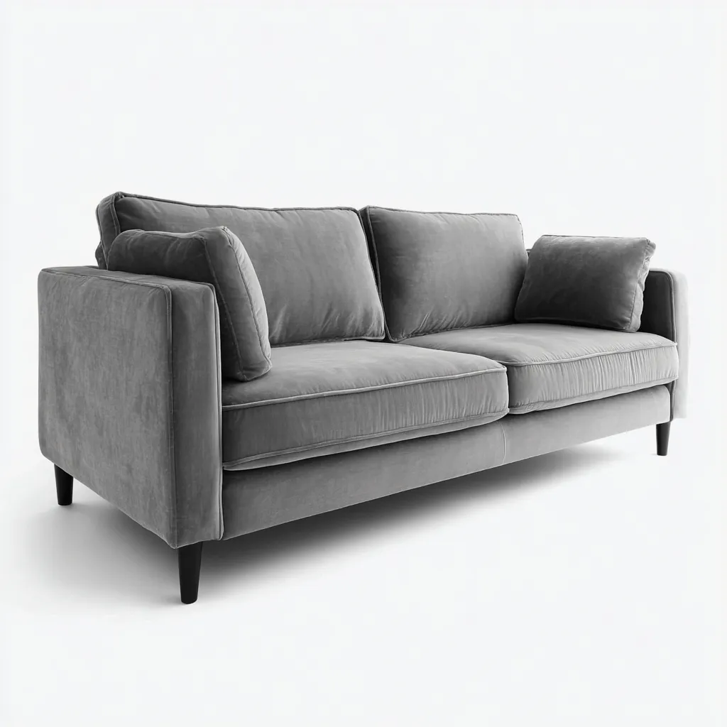 Divano lineare in velluto 215x90x85 cm - grigio - design moderno-Sereneete