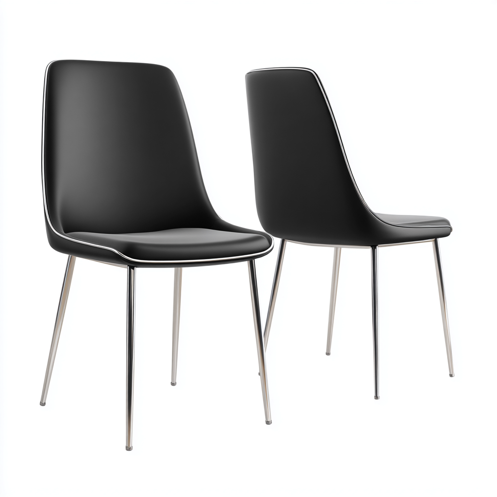 Sedia da pranzo - Pelle sintetica-Metallo - 47x52x85 cm - Nero-Argento - Design contemporaneo imbottito - Adatta per sala da pranzo o cucina-Sereneete