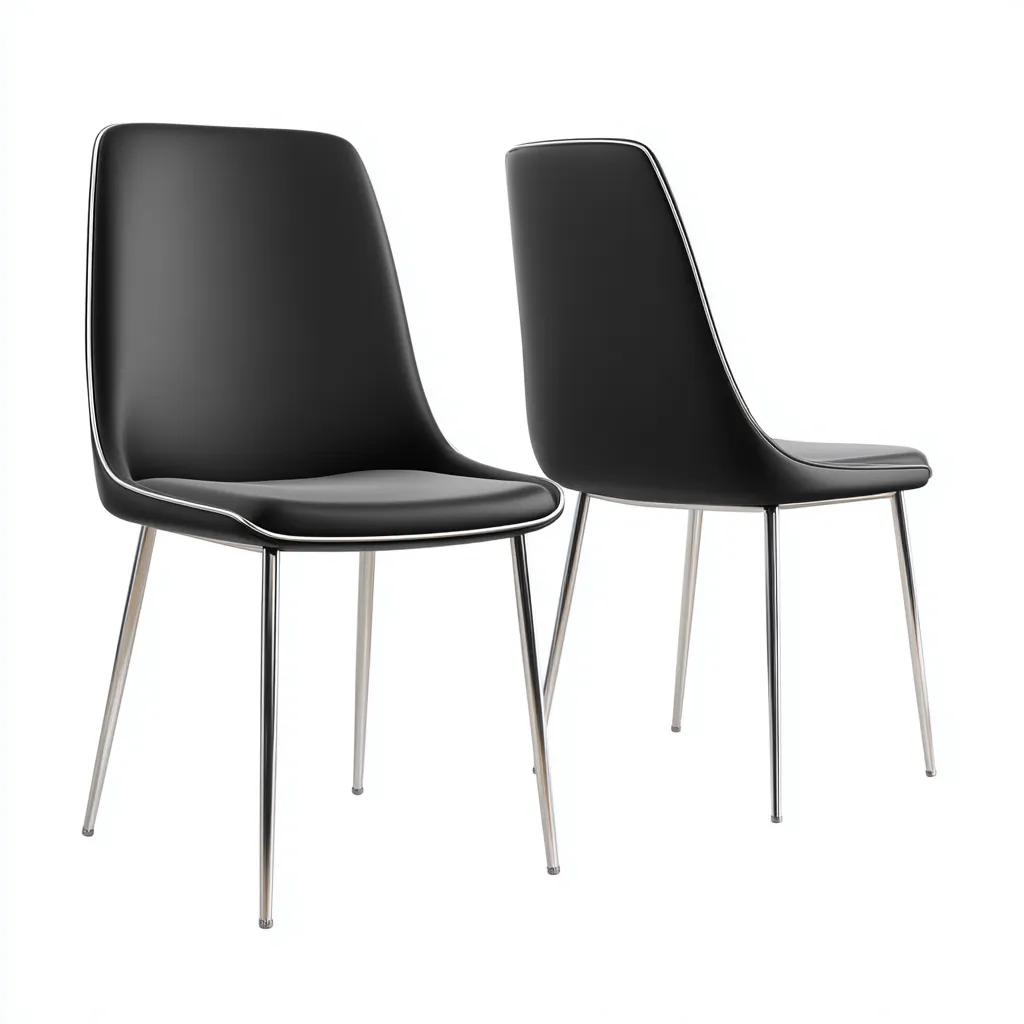 Sedia da pranzo - Pelle sintetica-Metallo - 47x52x85 cm - Nero-Argento - Design contemporaneo imbottito - Adatta per sala da pranzo o cucina-Sereneete