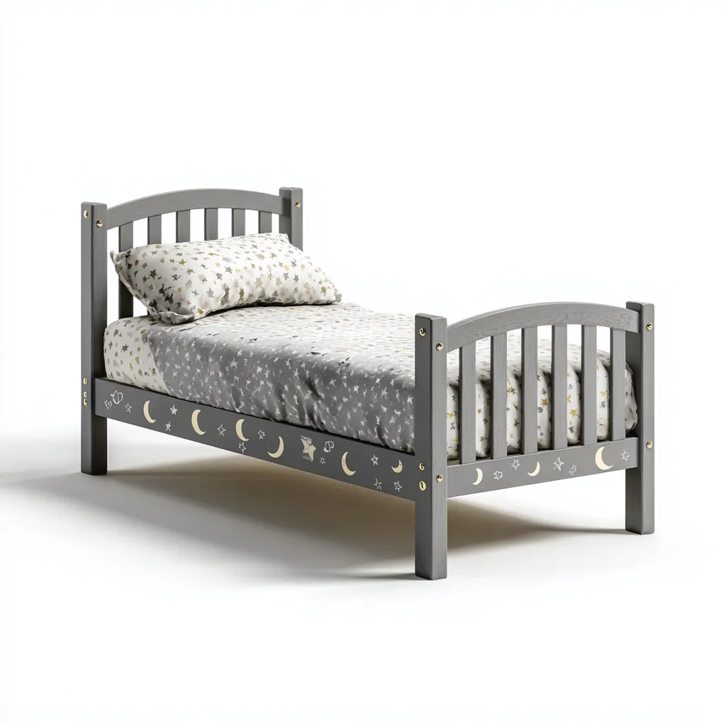 Letto singolo - legno - 160x80x70 cm - grigio - con decorazioni a tema luna e stelle-Sereneete