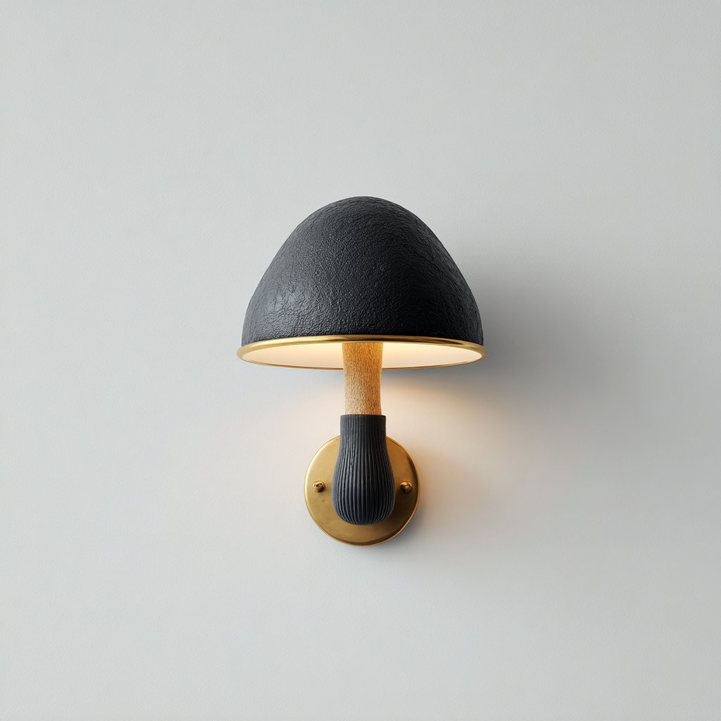 Applique da parete in stile fungo 20x20x30 cm - nero-legno-oro - stile moderno-Sereneete